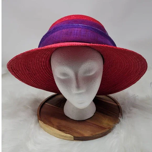 Something Special Red Hat Ladies Fedora Hat Red/Purple Accent Something Special Red Society Hat 100% Wool Felt Wide Brim  main image 4